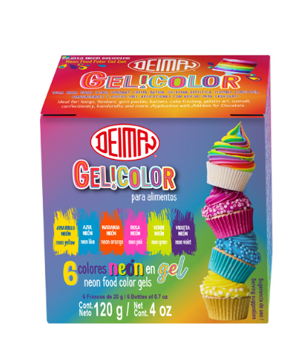 Cajilla Deiman neón gelicolor kit con 6 colores en gel de 20 gramos